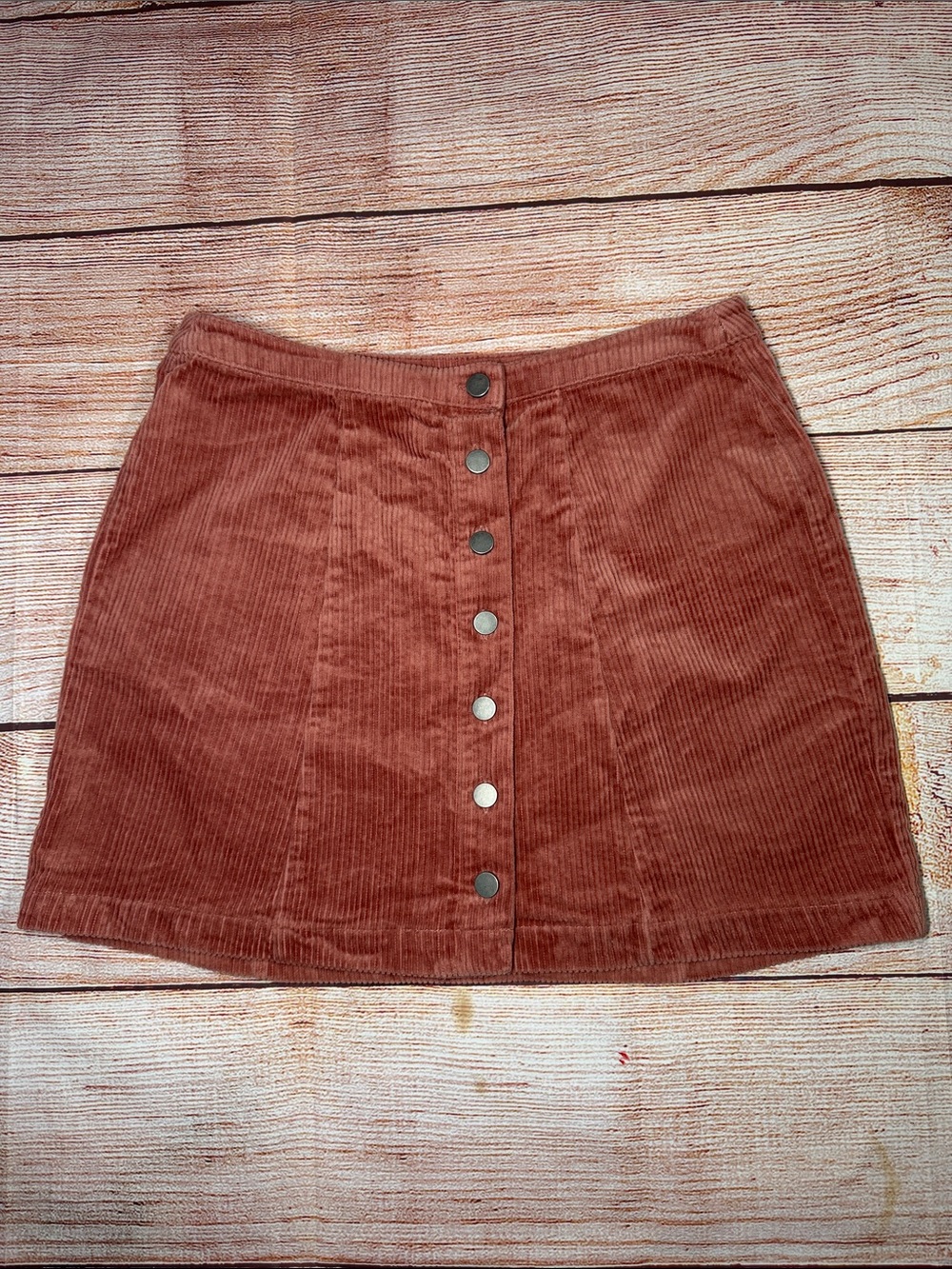 Forever 21 Women's Corduroy Mini Skirt Rust Brown Button Front A Line